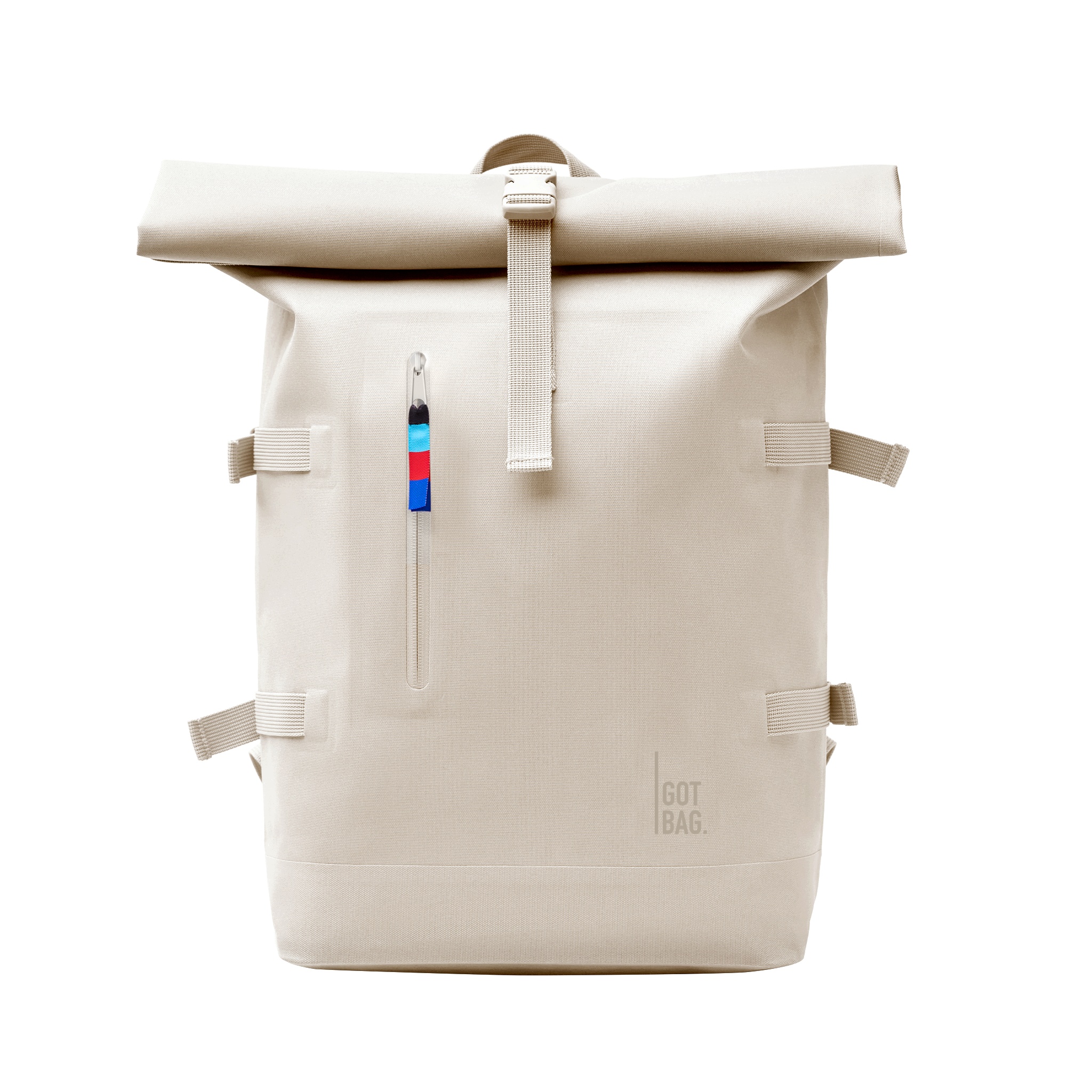 ROLLTOP plecak w soft shell (ciepła kremowa biel) jako zdjęcie studyjne od przodu.