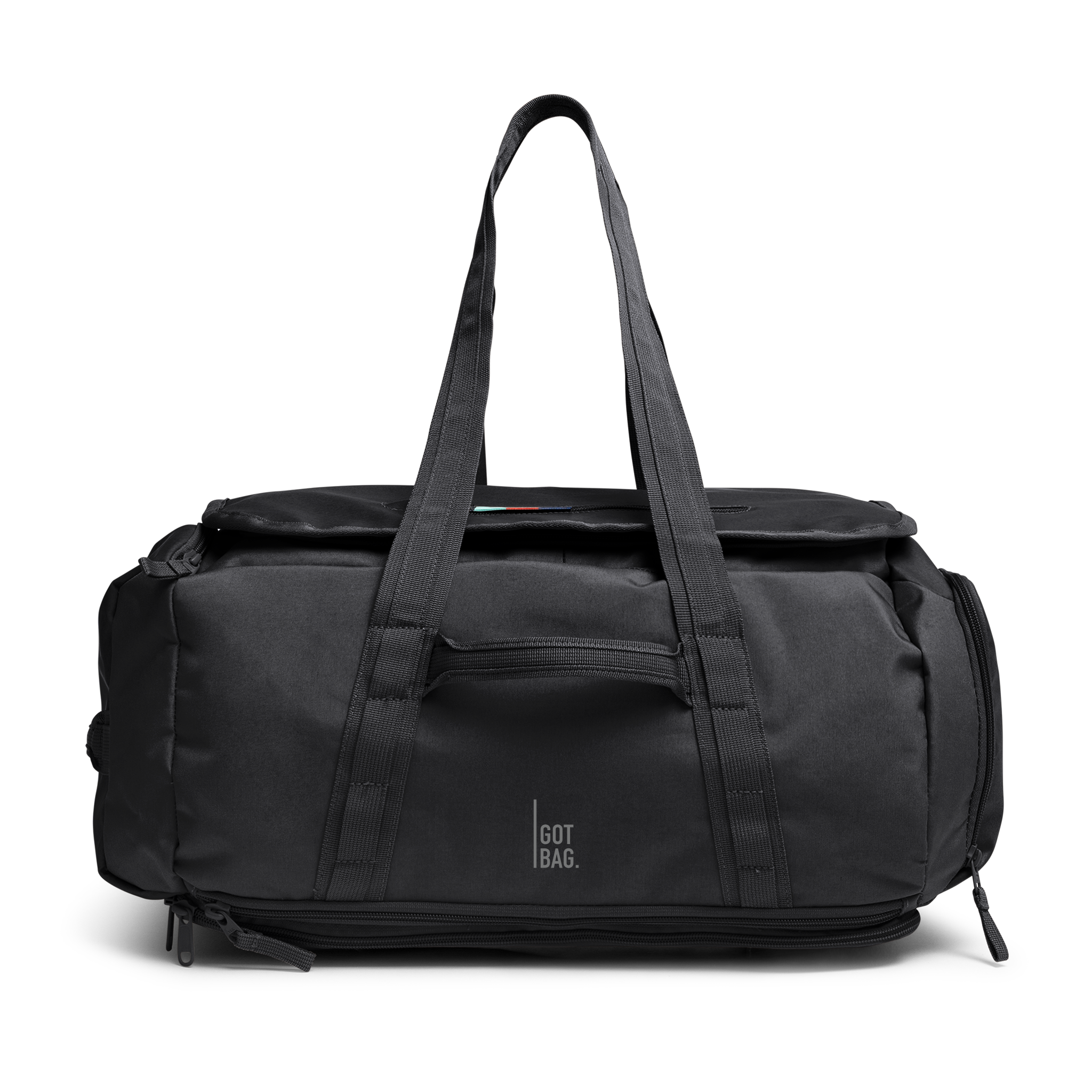 DUFFLE PACK tas in black (Zwart) als studio-opname in vooraanzicht.