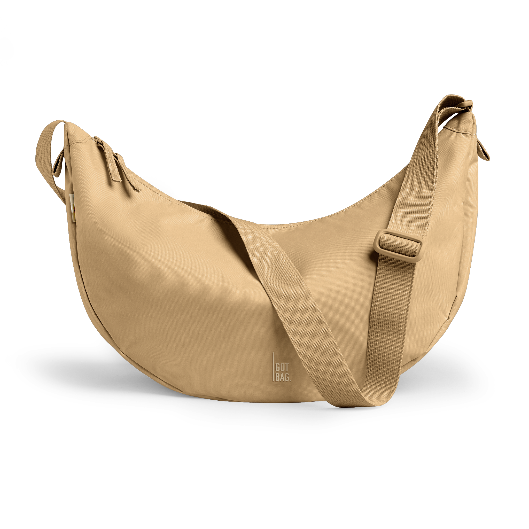MOON BAG LARGE MONOCHROME EDITION bag in sea moss (warm beige-khaki) in a front view.
