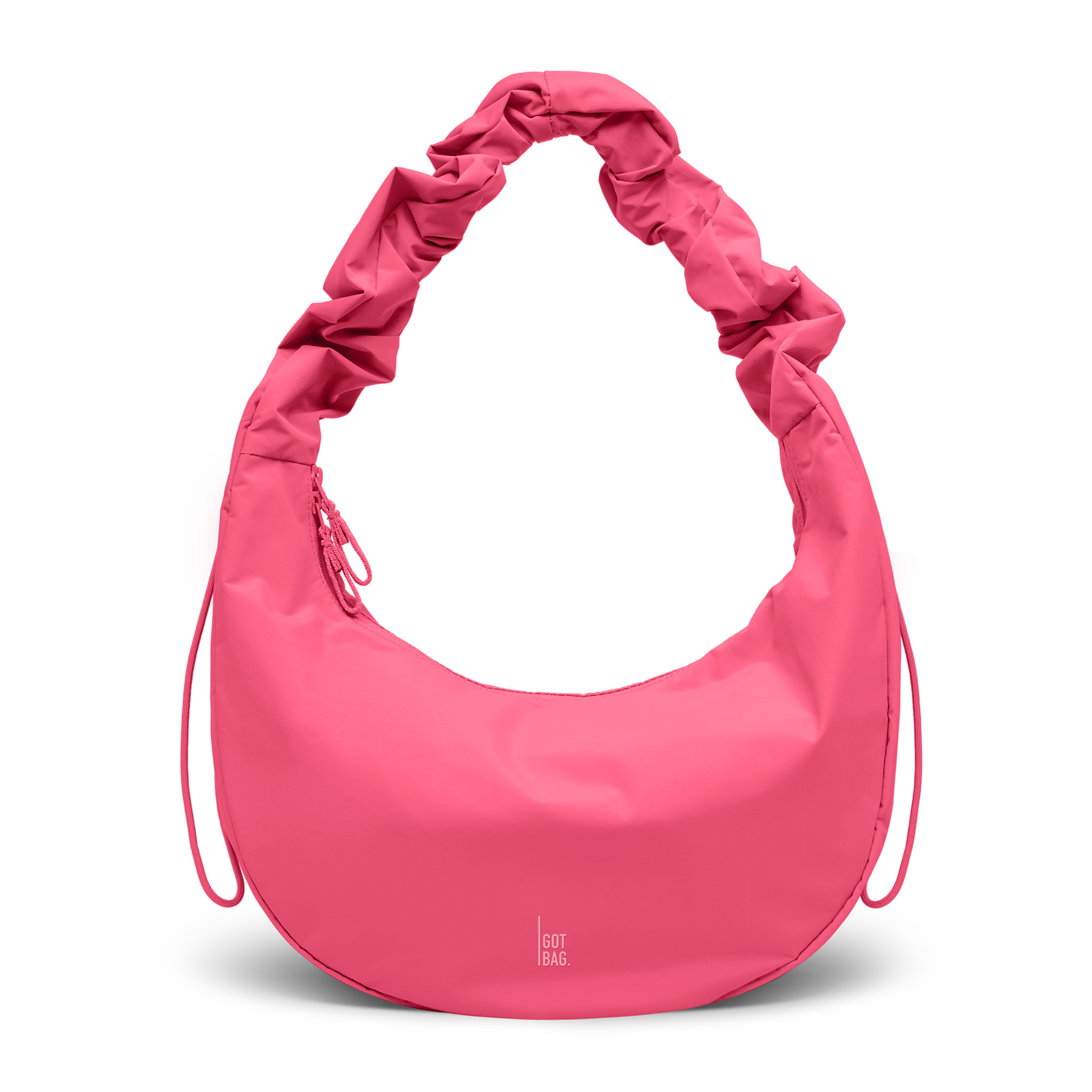 MOON BAG RUFFLE bag in salina pink (vibrant pink) as a studio shot in front view.