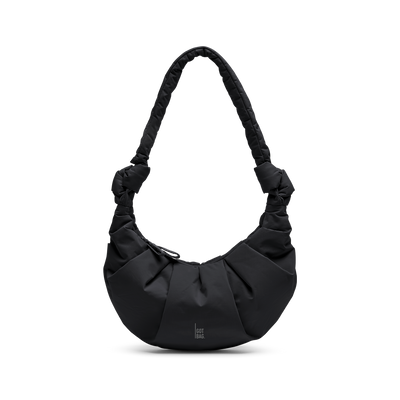 PLEAT MOON BAG SMALL bag in black (classic black) as a studio shot in front view.