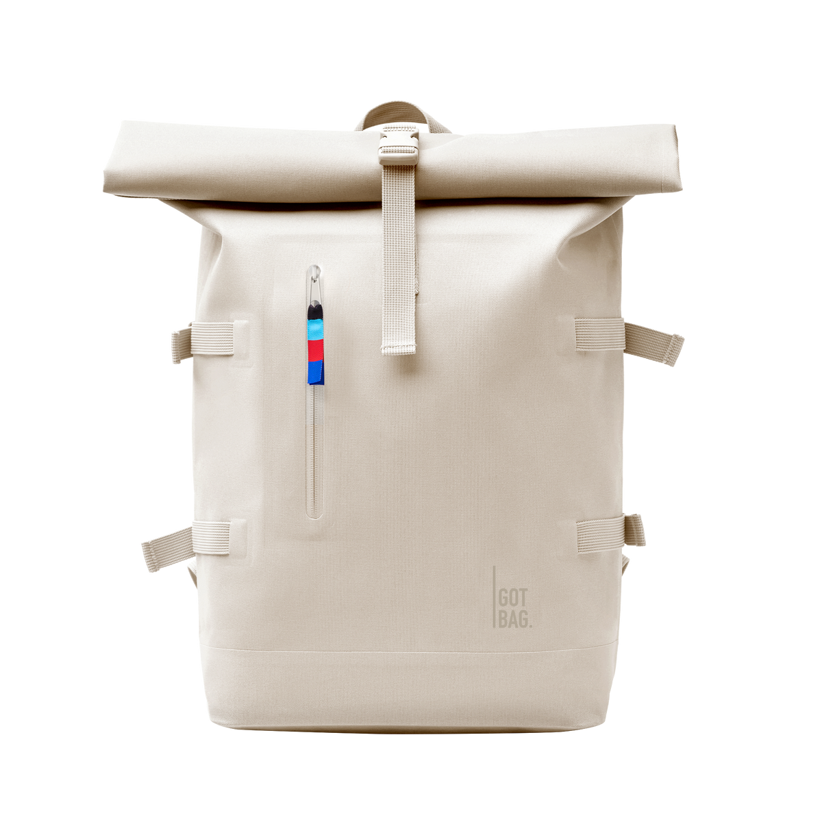 ROLLTOP plecak w soft shell (ciepła kremowa biel) jako zdjęcie studyjne od przodu.