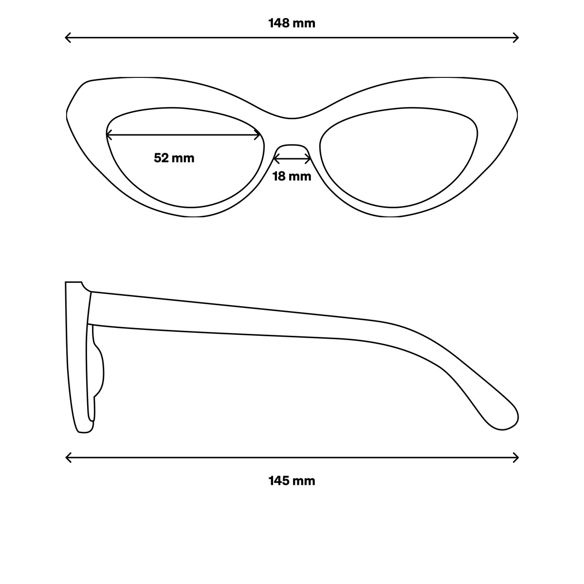 RE SHADES NO.01 RE:SHADE Illustration mit Maßen in Draufsicht und Seitenansicht.