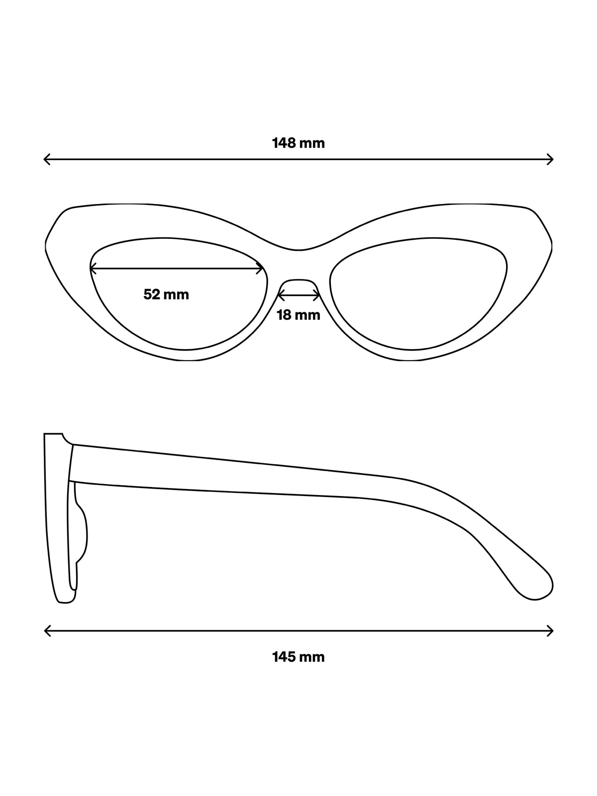 RE SHADES NO RE:SHADE Illustration mit Produktmaßen in Front- und Seitenansicht.