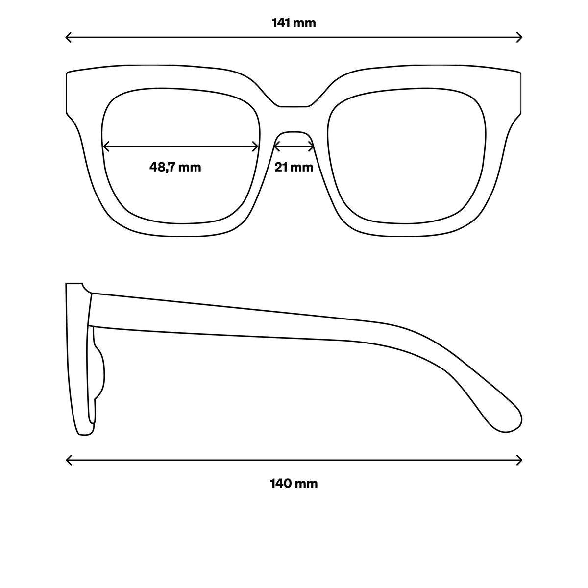 RE SHADES NO.06 RE:SHADE als technische Illustration mit Maßen in Aufsicht und Seitenansicht.