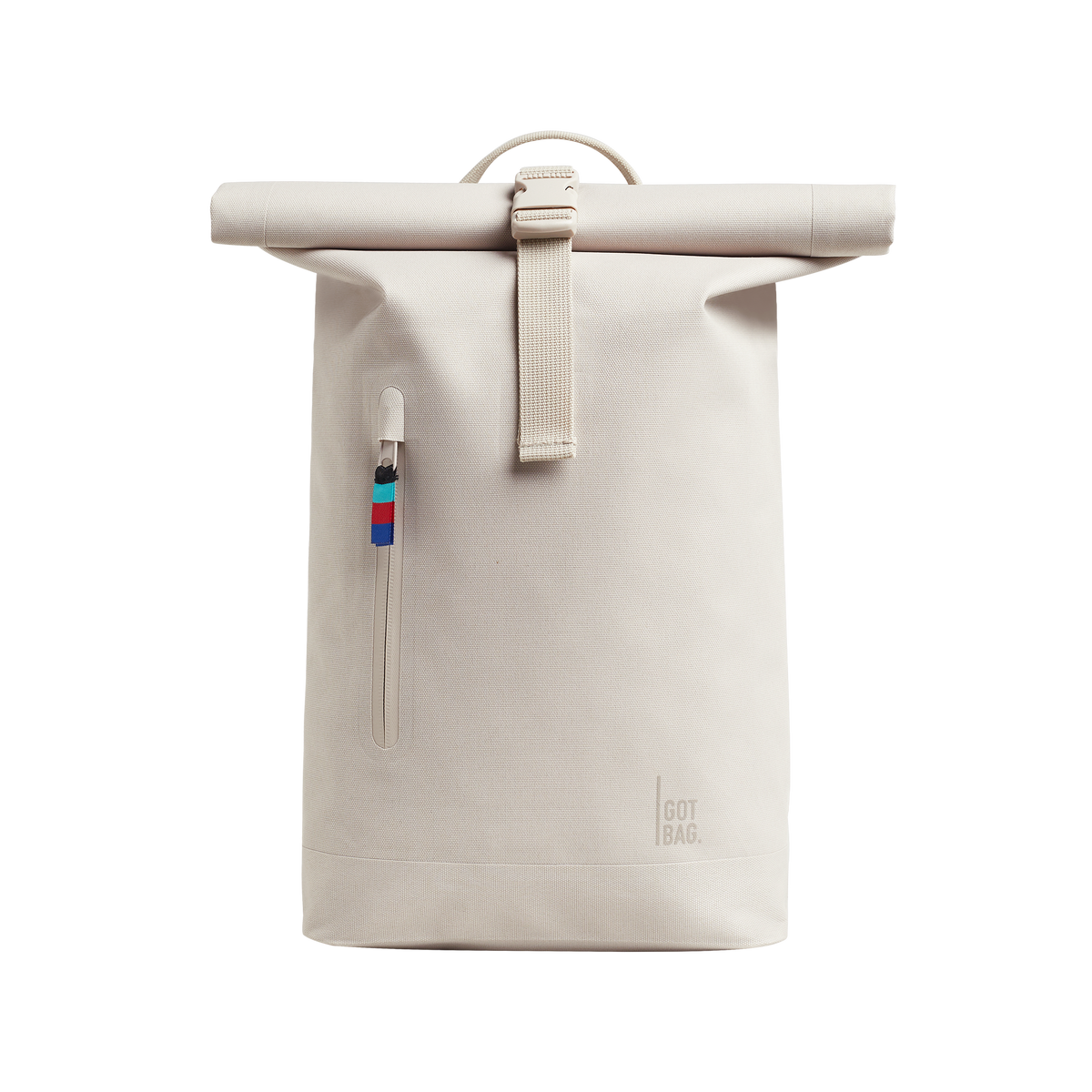 ROLLTOP SMALL Rucksack in soft shell (warmes Cremeweiß) als Studioaufnahme in Frontansicht.