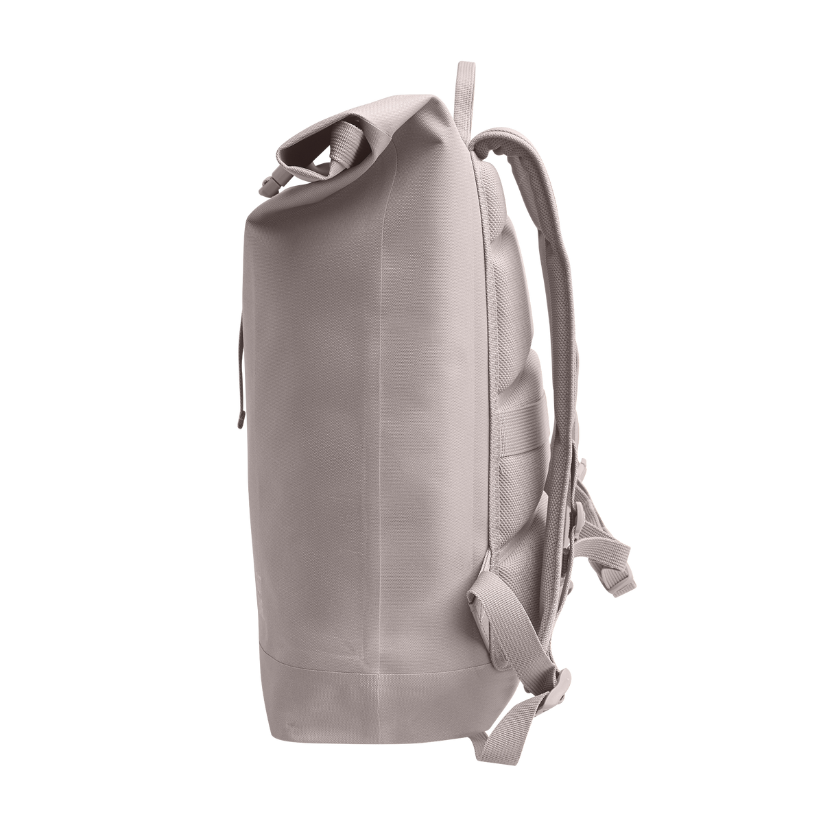 ROLLTOP LITE Rucksack in seahorse (graues Pastellrosa) in Seitenansicht.