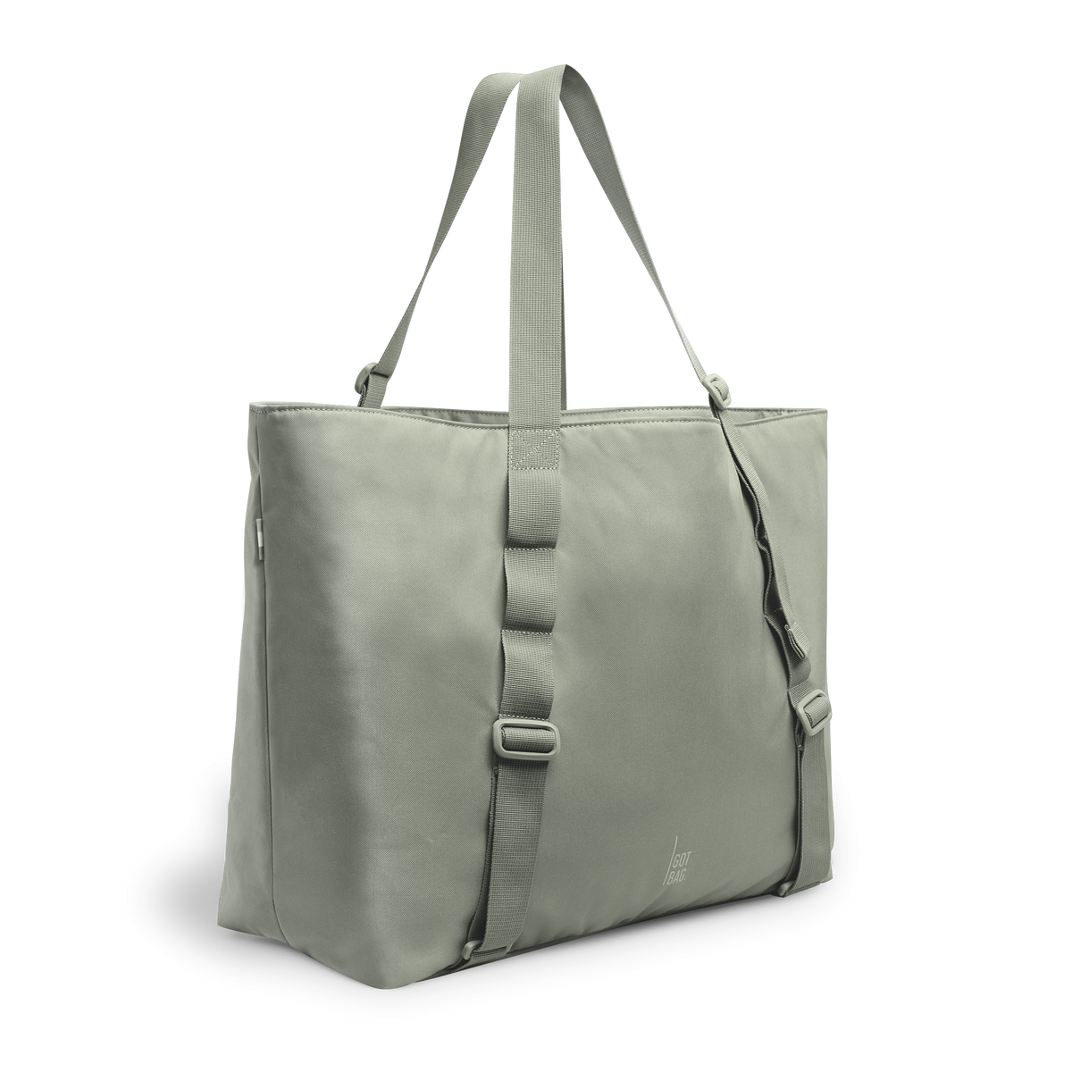 TOTE BAG MONOCHROME EDITION Tasche in bass (Salbeigrün) in diagonaler Ansicht.