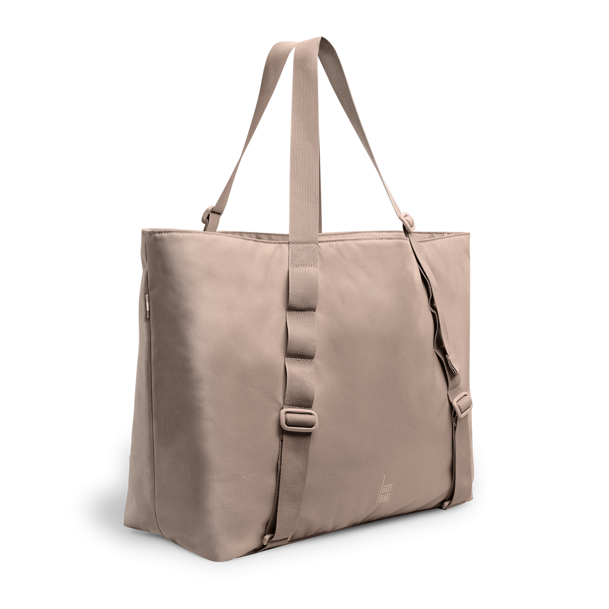 TOTE BAG Tasche in seal (dunkler Beigeton) in diagonaler Ansicht.