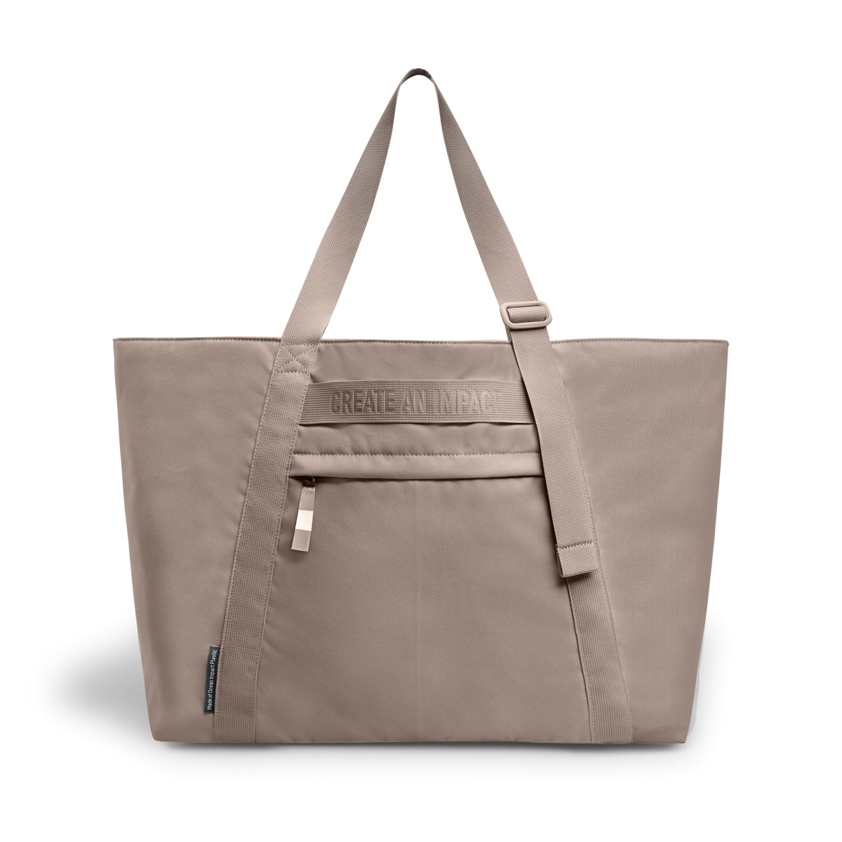 TOTE BAG Tasche in seal (dunkler Beigeton) als Studioaufnahme in Rückansicht.