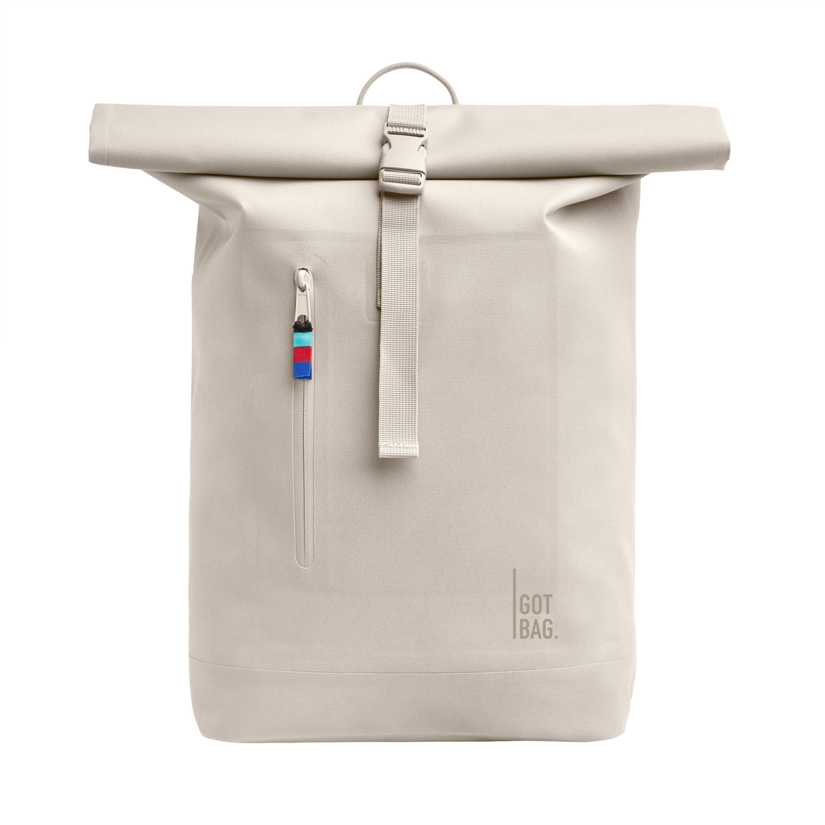 ROLLTOP LITE rugzak in soft shell (Warm crèmewit) als studio-opname in vooraanzicht.