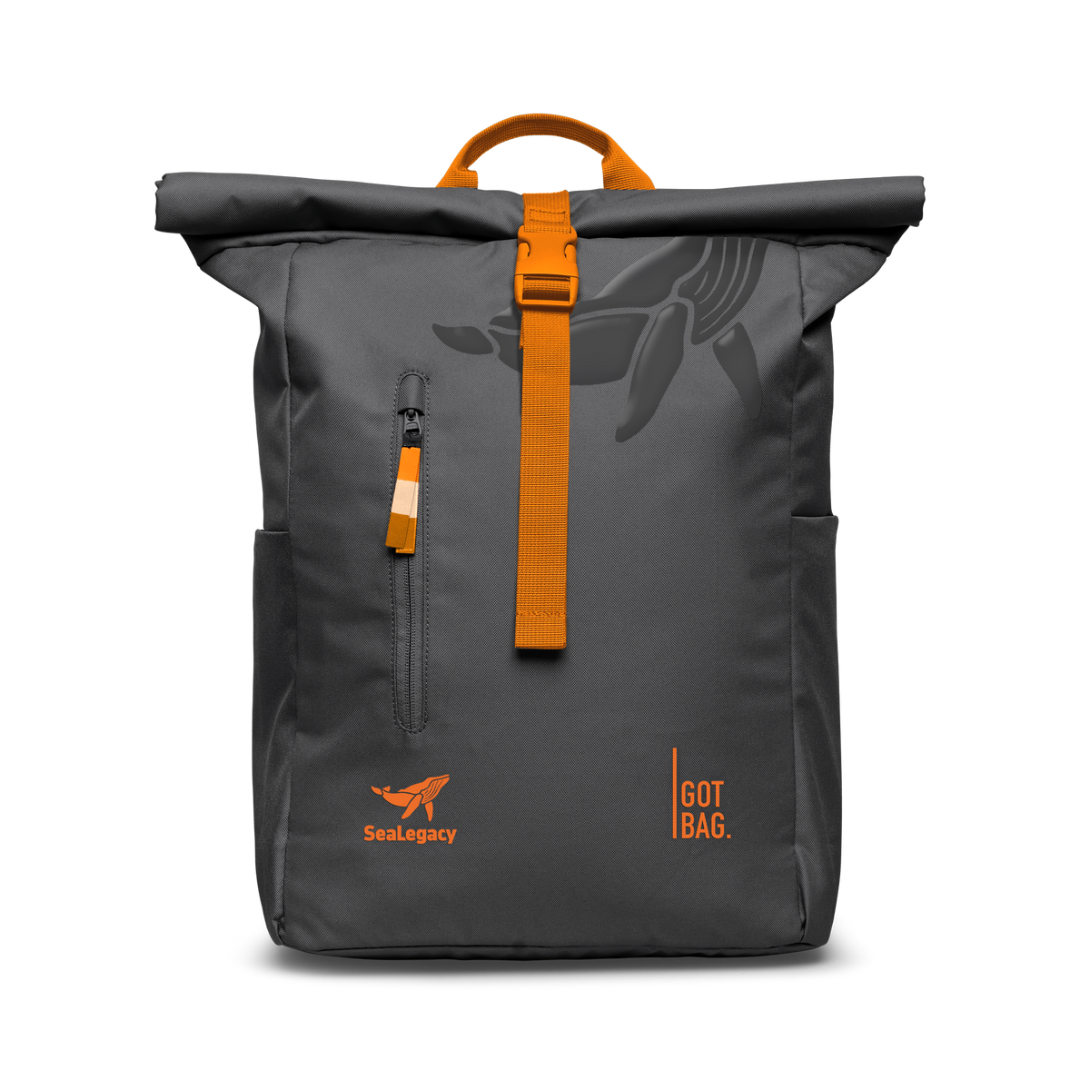 ROLLTOP EASY SeaLegacy Monochrome Edition Rucksack in shark (Dunkelgrau) als Studioaufnahme in Frontansicht.