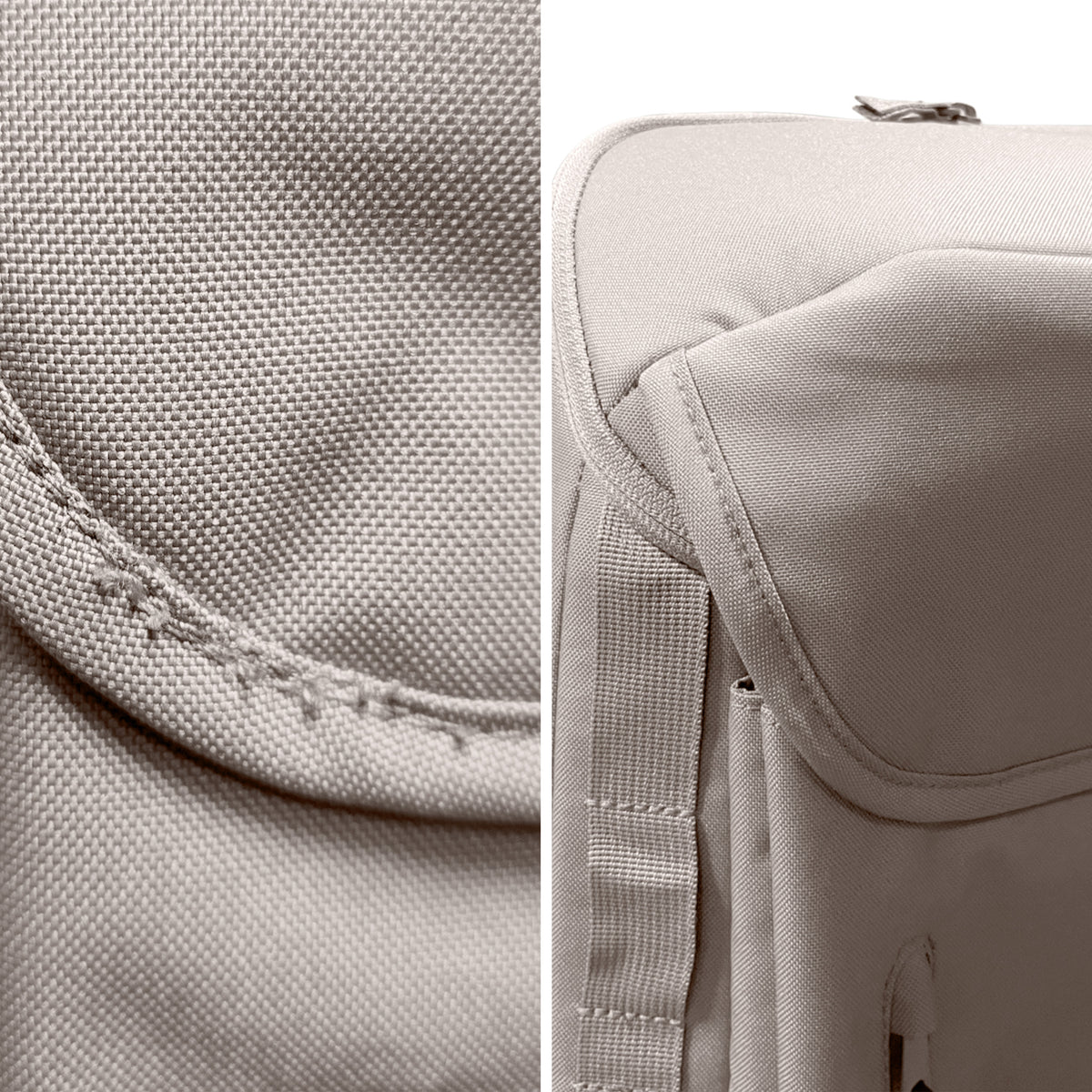 PRO PACK Monochrome Edition Rucksack in clam (helles, warmes Grau) als Detailaufnahme.