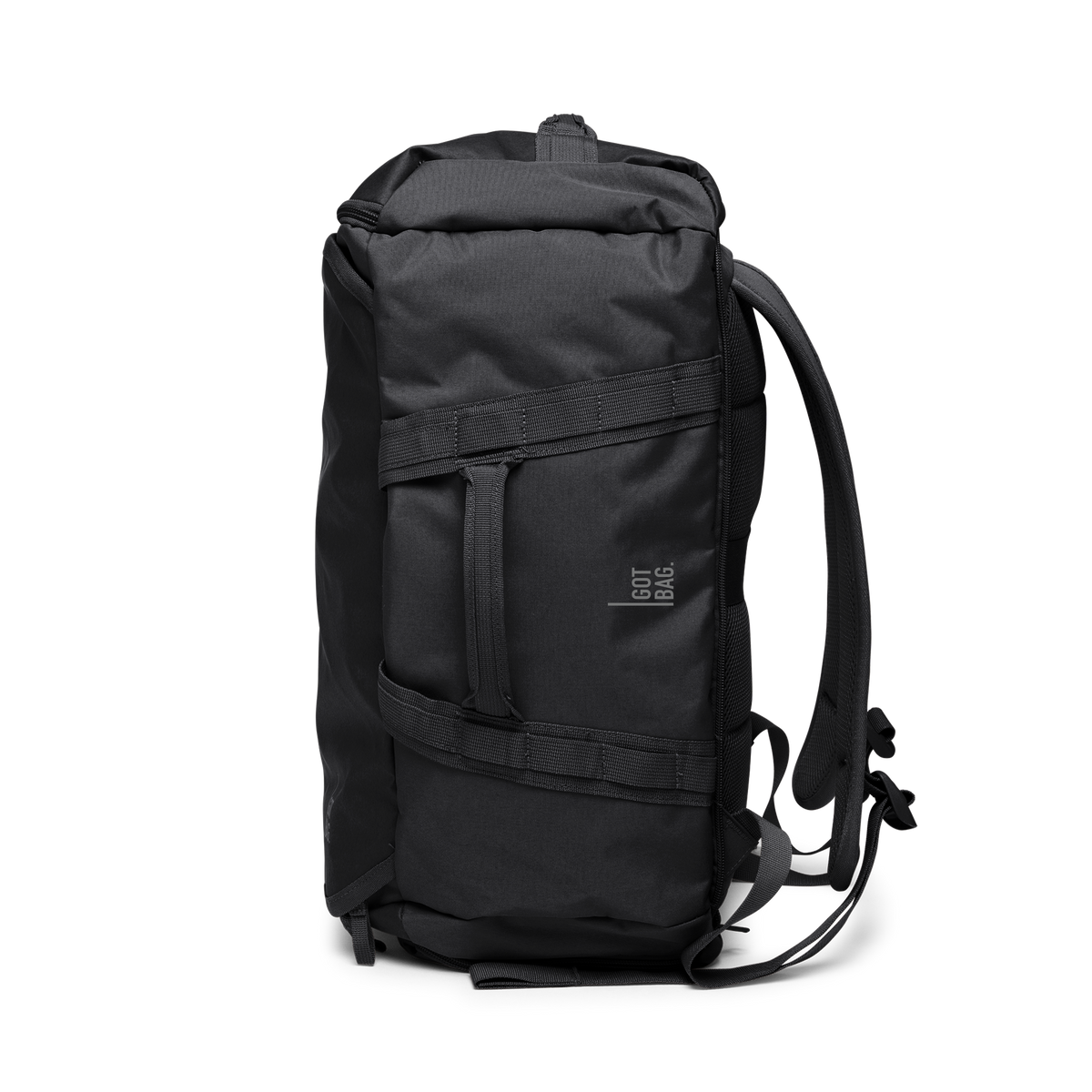 DUFFLE PACK Tasche in black (Schwarz) in Seitenansicht.