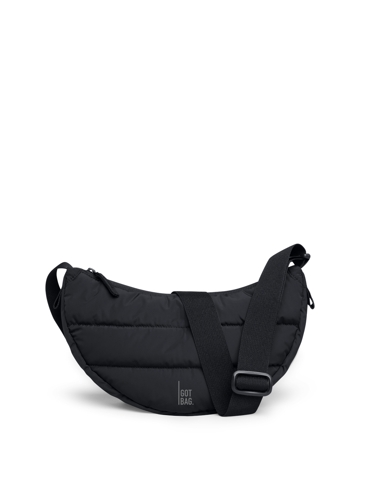PUFFER MOON BAG SMALL Tasche in black (Schwarz) als Studioaufnahme in Frontansicht.