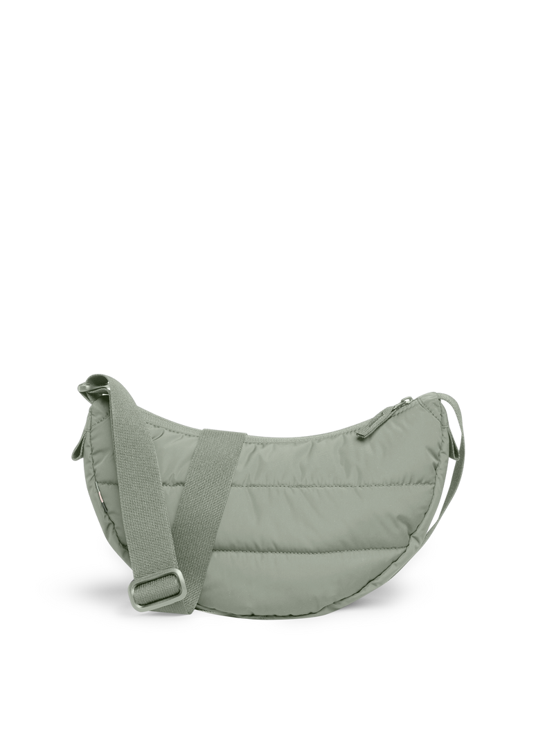 PUFFER MOON BAG SMALL Tasche in bass (Salbeigrün) als Studioaufnahme in Rückansicht.