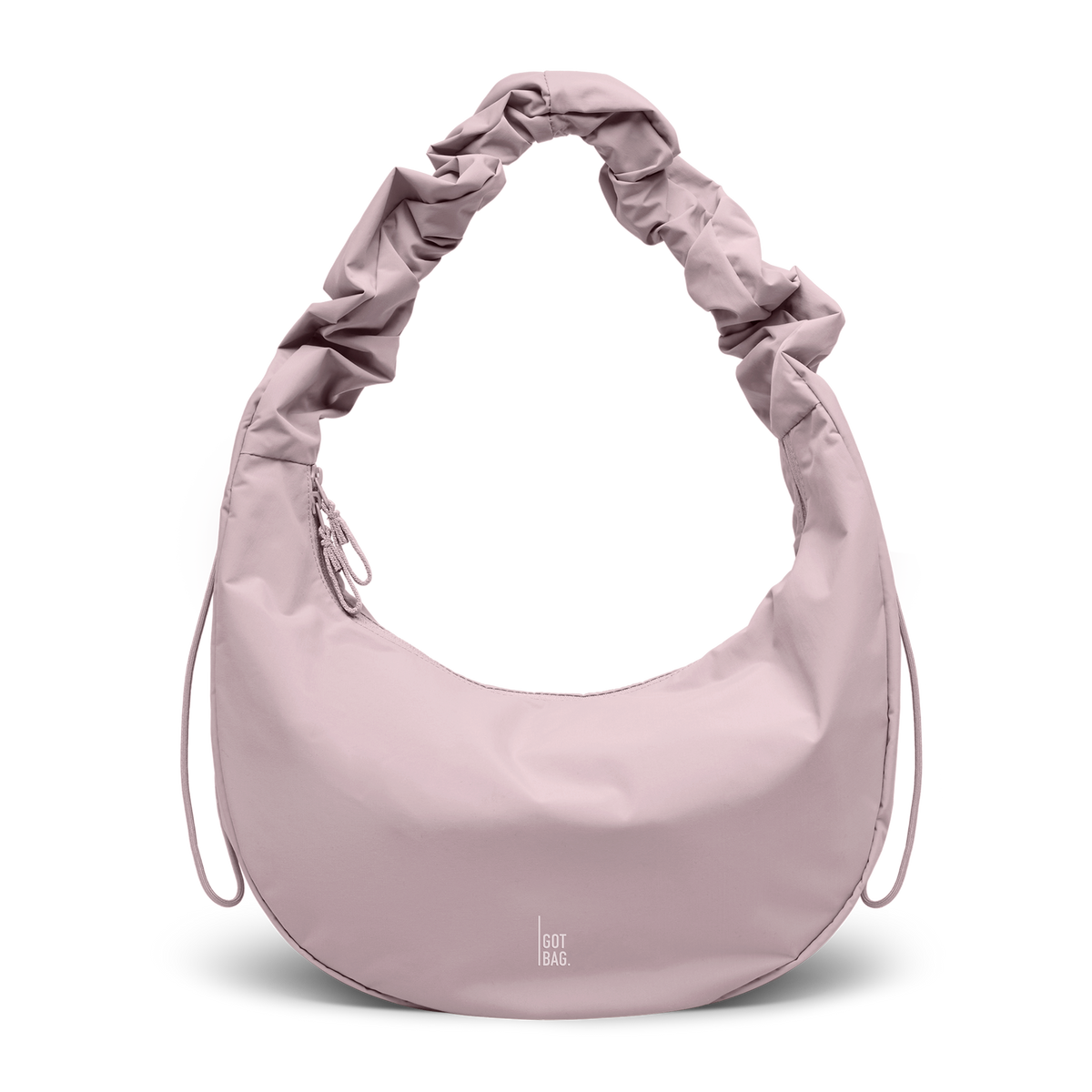 MOON BAG RUFFLE Tasche in pink dolphin (blasses Hellrosa) als Studioaufnahme in Frontansicht.