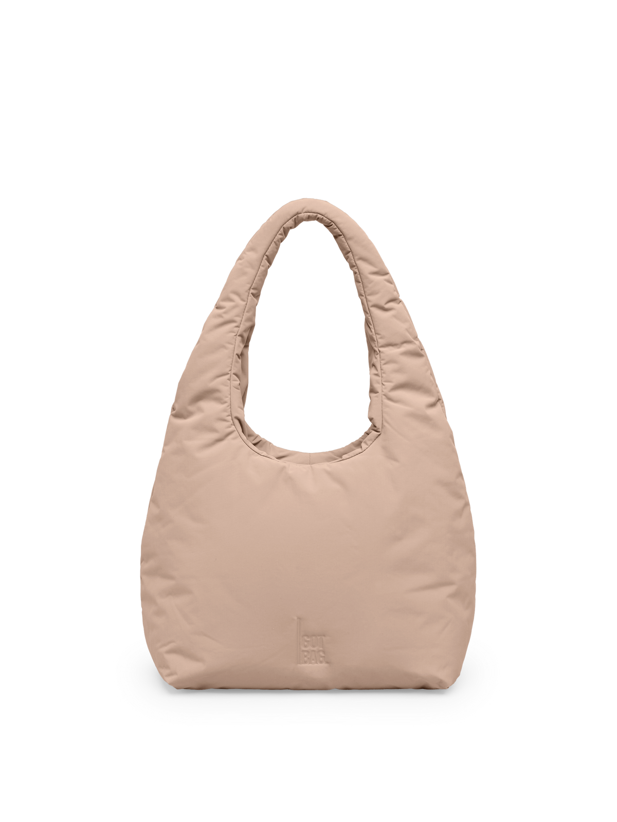 CLOUD SHOULDER BAG Tasche in sandbar (warmes Beige mit rötlichem Unterton) als Studioaufnahme in Frontansicht.