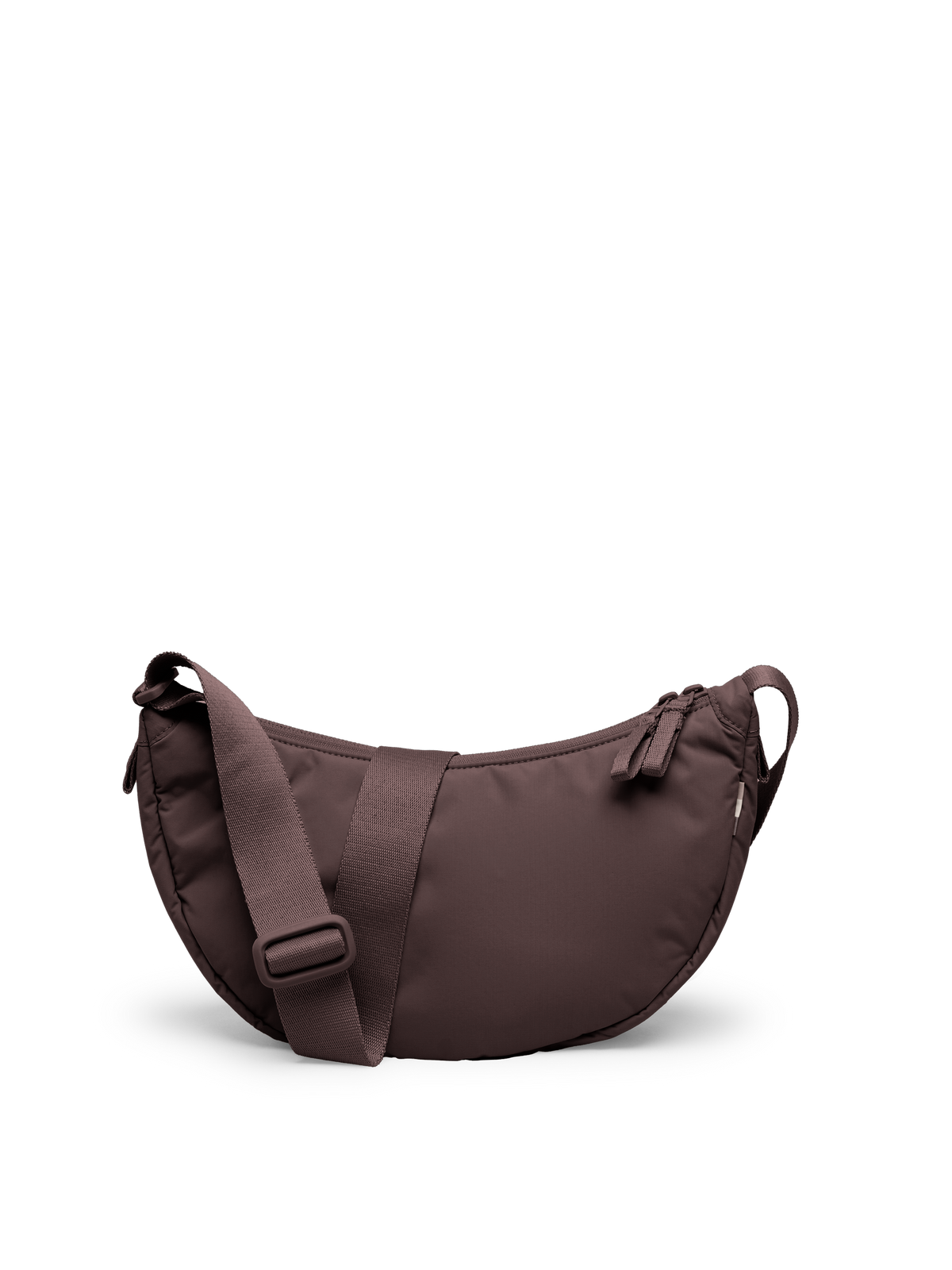 CLOUD MOON BAG SMALL Tasche in sea lion (dunkles Schokobraun) als Studioaufnahme in Rückansicht.