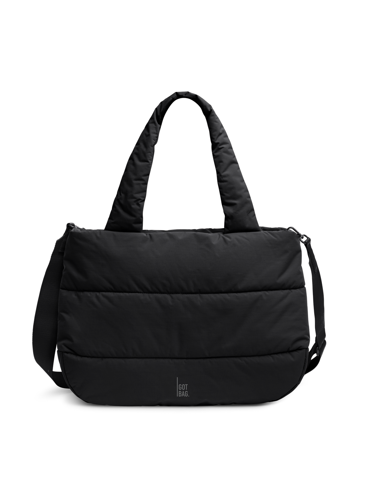 PUFFER HORIZON TOTE BAG sac en black (noir) en prise de studio de face.