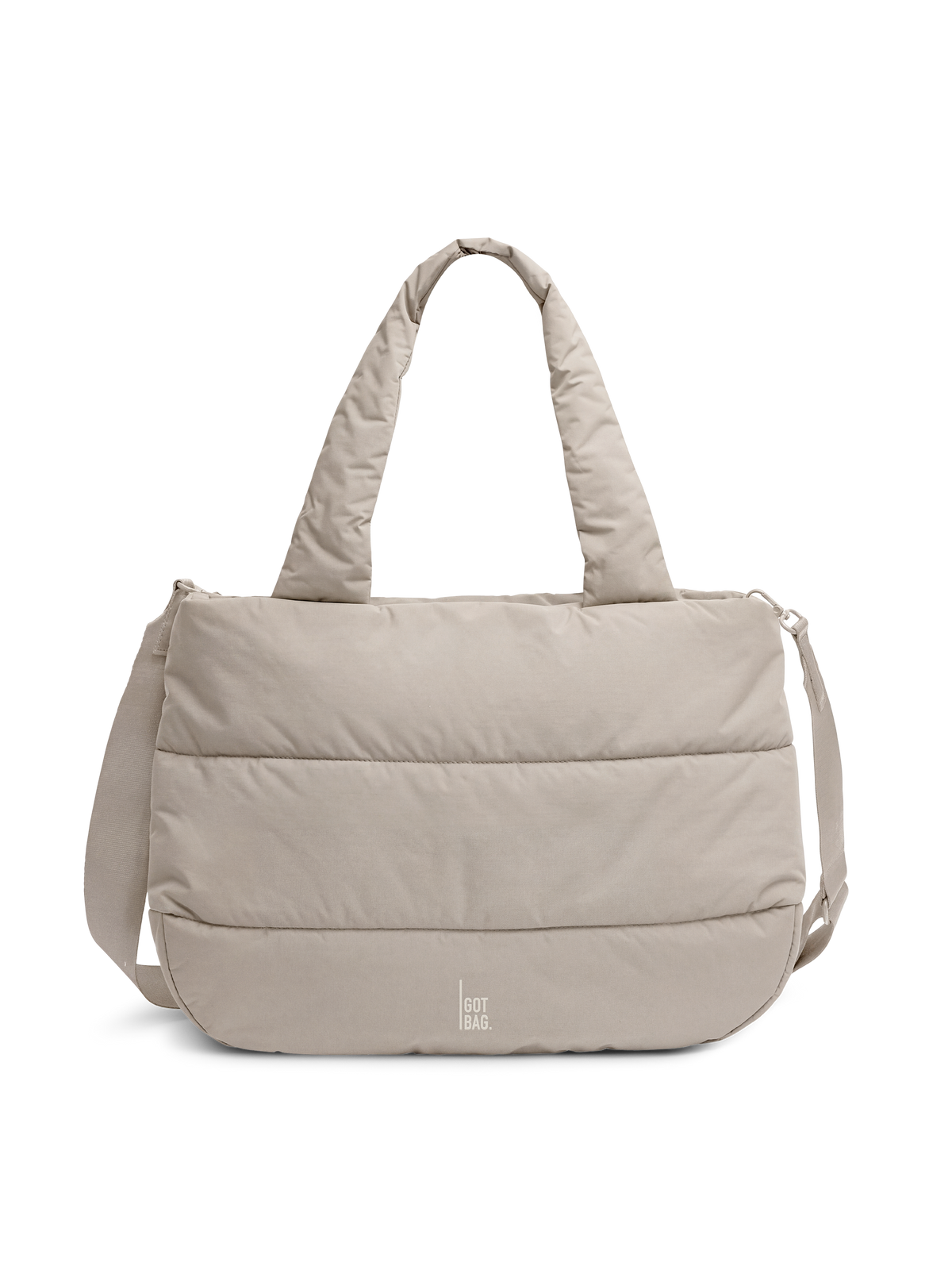 PUFFER HORIZON TOTE BAG sac en scallop (beige clair) comme une photo de studio en vue de face.