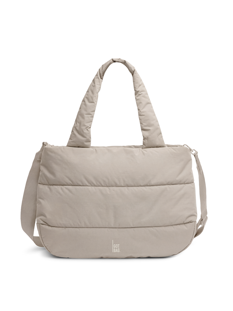 PUFFER HORIZON TOTE BAG Tas in scallop (Lichtbeige) als studio-opname in vooraanzicht.