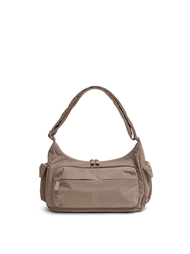 POCKETBAGSMALL bag in oyster (classic taupe-brown) as a studio shot in front view.