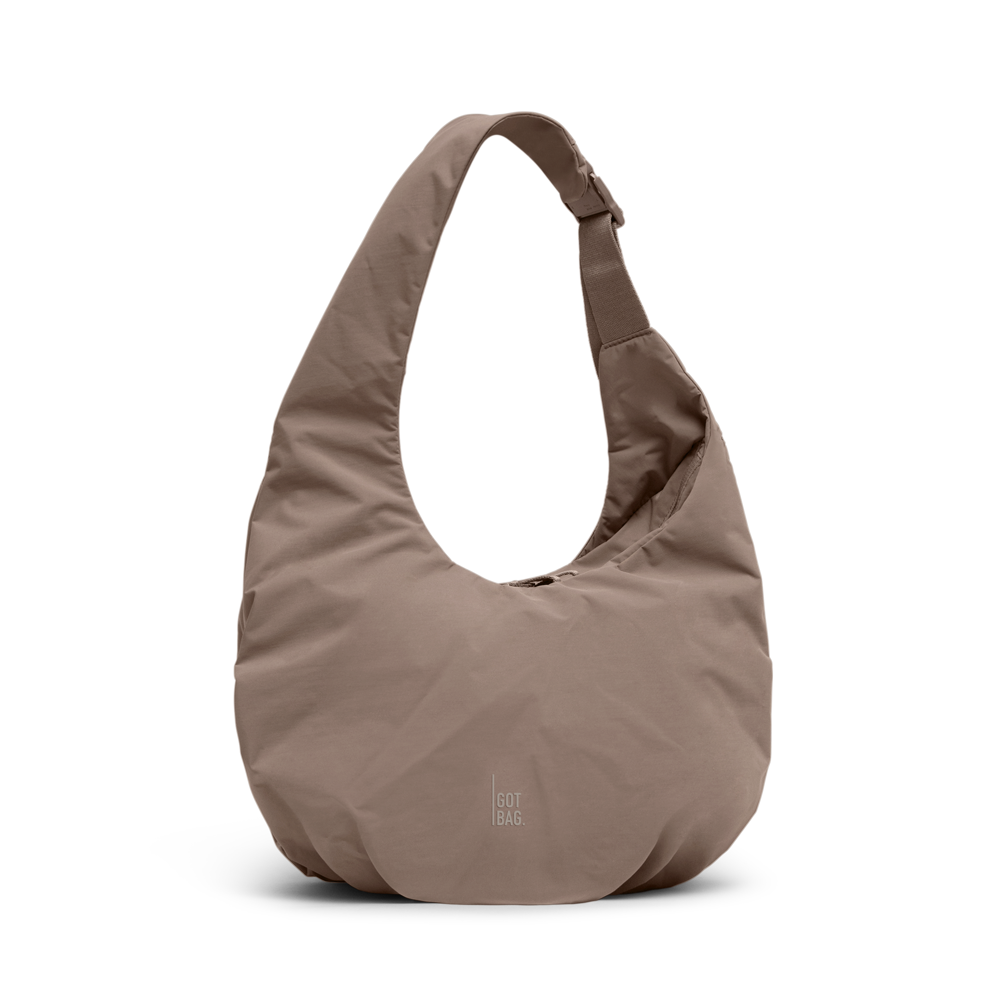 FULLMOONBAG Tasche in oyster (klassisches Taupe-Braun) als Studioaufnahme in Frontansicht.