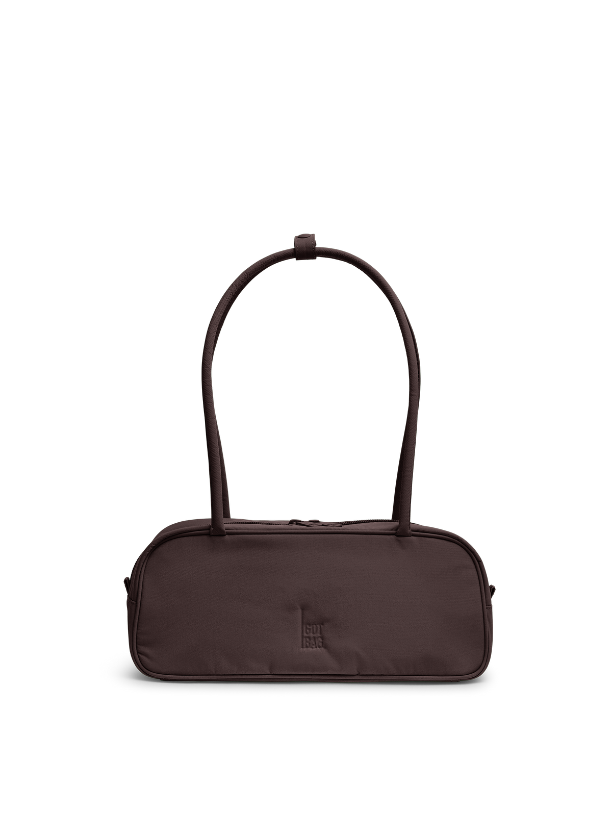 STRIKEBAGSMALL Tasche in sealion (dunkles Schokobraun) in Frontansicht.