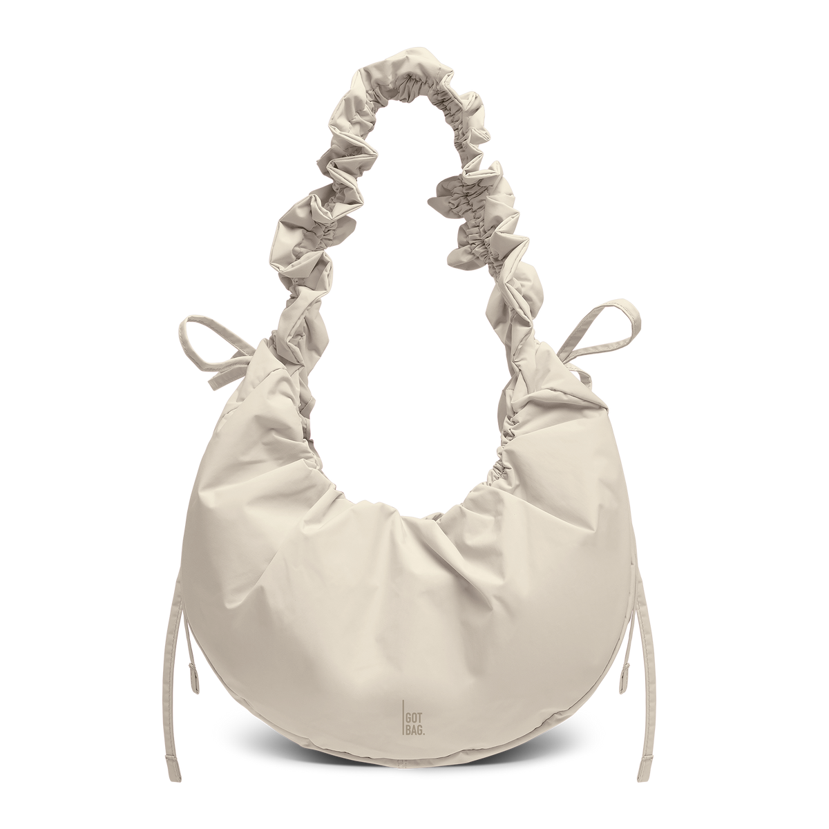 MOONBAGBOW bag in soft shell (warm creamy white) as a studio shot in front view.