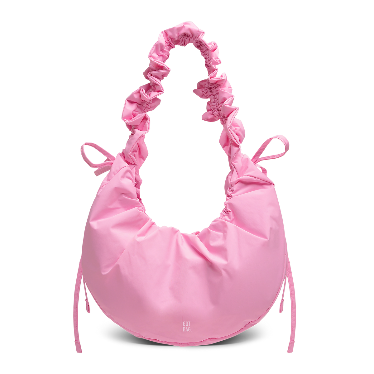 MOONBAGBOW bag in searose (rich pastel pink) as a studio shot in front view.