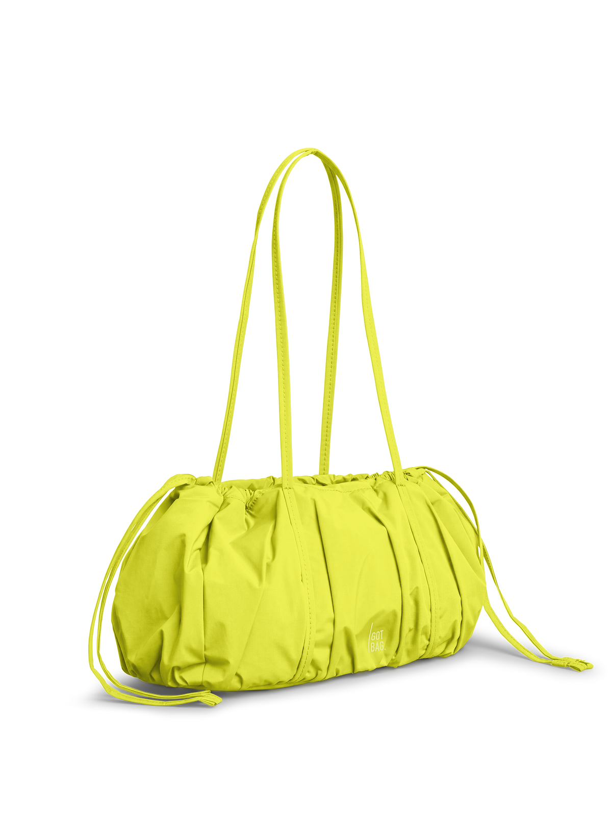 SHELLY SHOULDER BAG Tasche in seagrass (leuchtendes Gelb-Grün) in diagonaler Ansicht.