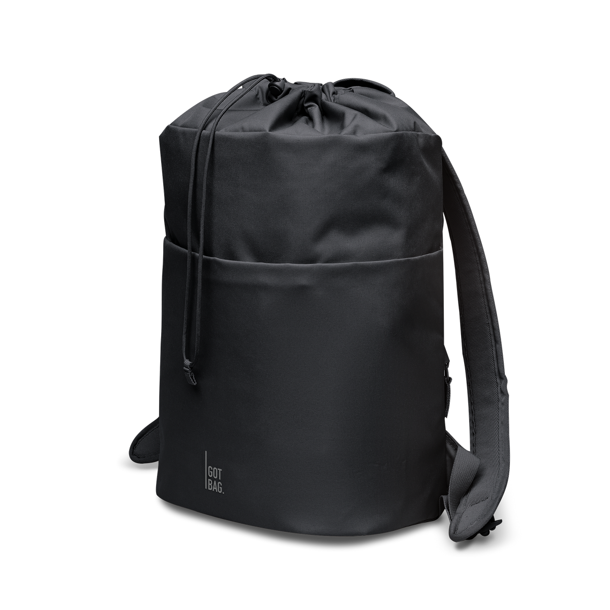 BARREL PACK Rucksack in black (Schwarz) in diagonaler Ansicht.