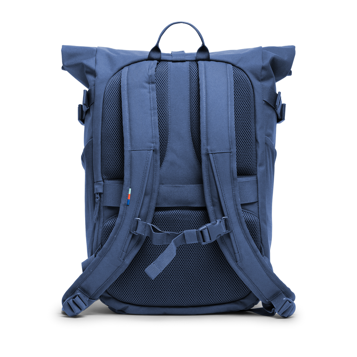 ROLLTOP ADVENTURE Rucksack in ocean blue (Marineblau) als Studioaufnahme in Rückansicht.
