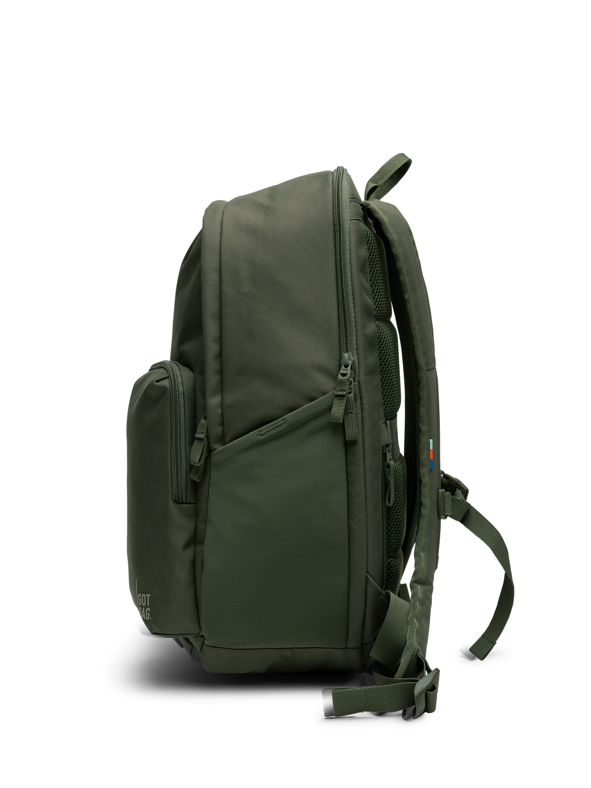 BASE PACK Rucksack in algae (Dunkelgrün mit Graustich) in Seitenansicht.