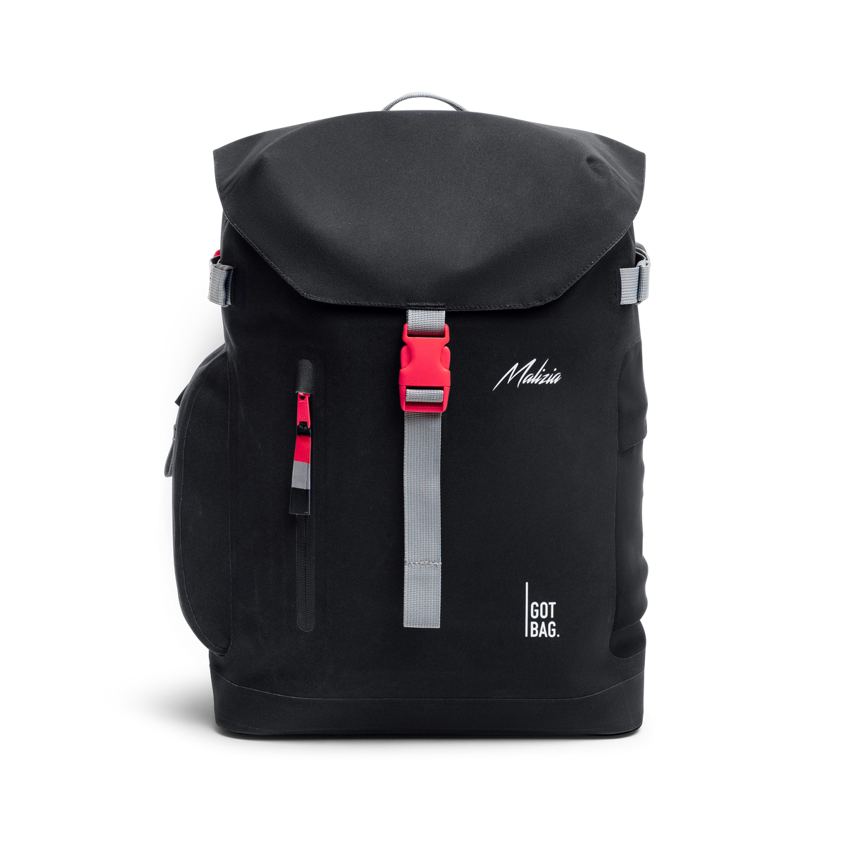 MALIZIAPACK Rucksack mit Schnalle und Reißverschluss, als Studioaufnahme in Frontansicht.
