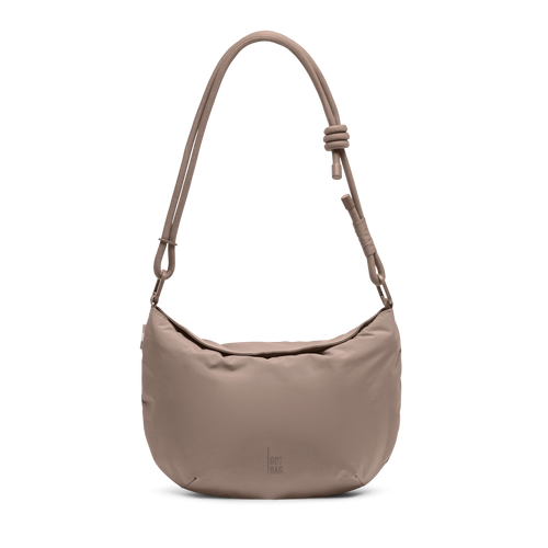 CLAM BAG bag in oyster (classic taupe-brown) as a front studio shot.