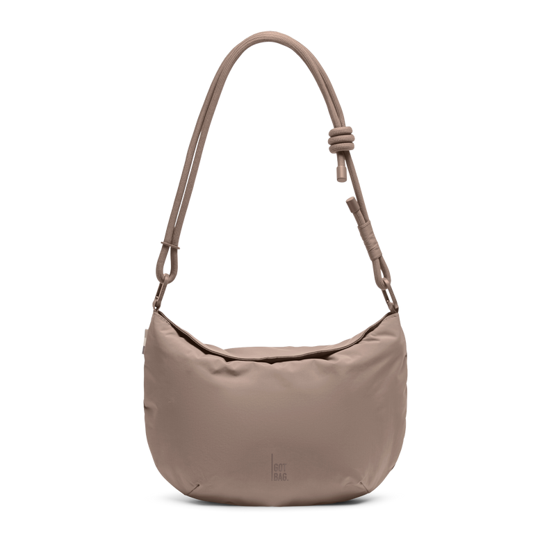 CLAM BAG bag in oyster (classic taupe-brown) as a front studio shot.