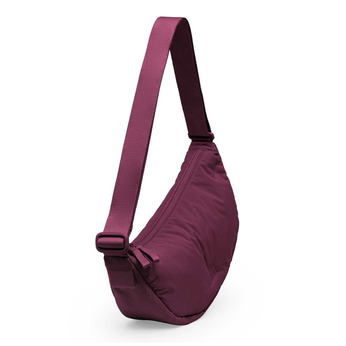 CLOUD MOON BAG SMALL Tasche in kraken (Weinrot) in diagonaler Ansicht.
