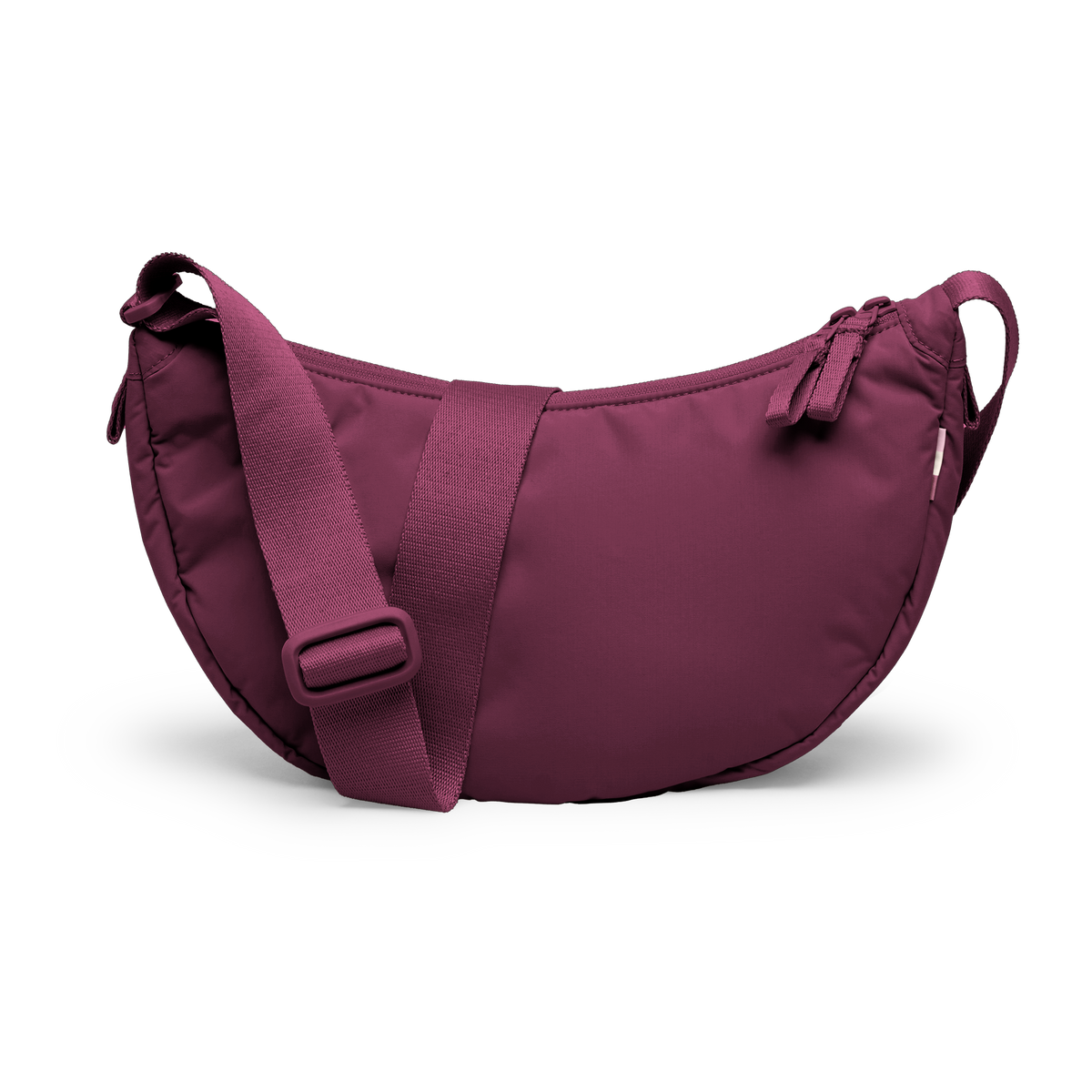 CLOUD MOON BAG SMALL Tasche in kraken (Weinrot) als Studioaufnahme in Rückansicht.