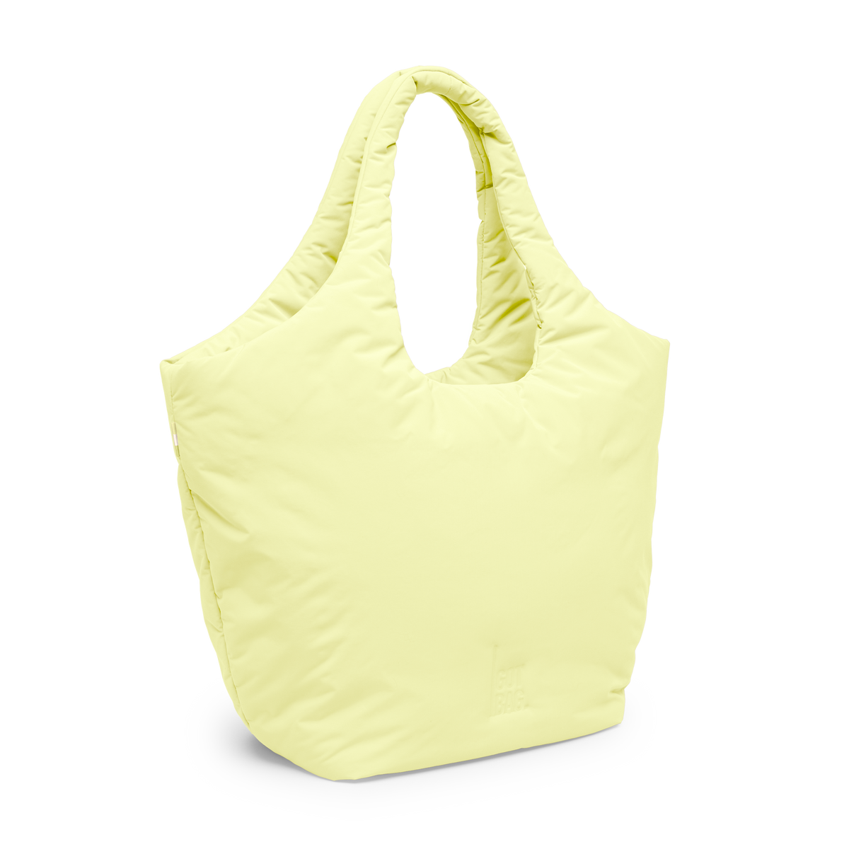 CLOUD TOTE BAG Tasche in sea lemon (zartes Pastellgelb) in diagonaler Ansicht.