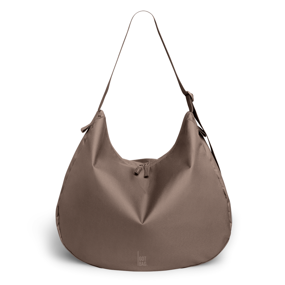 CURVED BAG tas in oyster (klassiek taupe-bruin) als studio-opname in vooraanzicht.