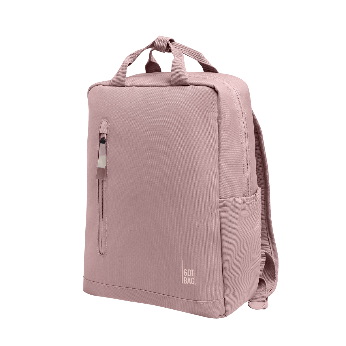 DAYPACK 2.0 MONOCHROME EDITION Rucksack in red sand (pastellfarbenes helles Rosa) in Diagonale Ansicht.