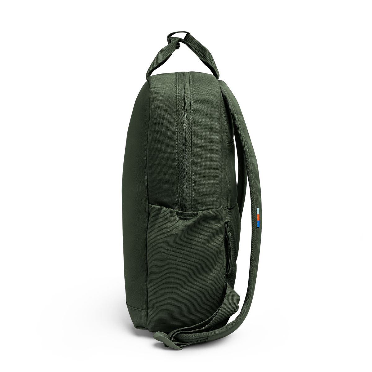 DAYPACK 2.0 Rucksack in algae (Dunkelgrün mit Graustich) als Seitenansicht.