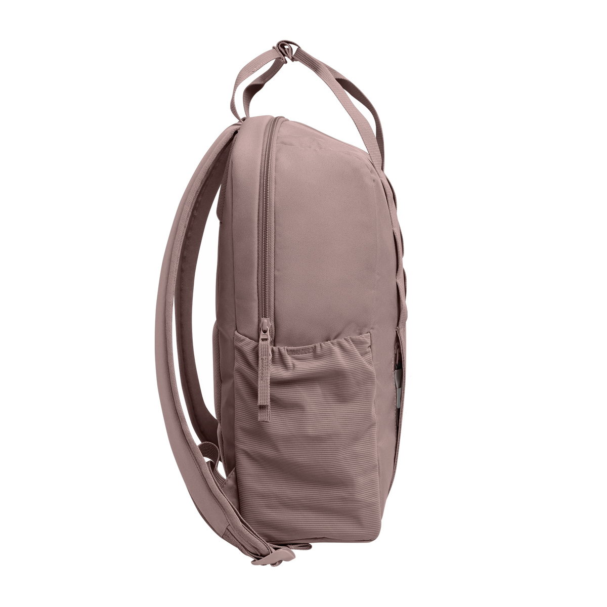DAYPACK LOOP Rucksack in blobfish (dunkles Altrosa) als Studioaufnahme in Seitenansicht.