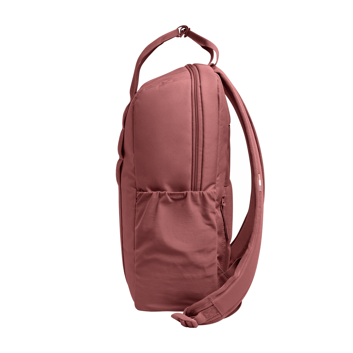 DAYPACK LOOP Rucksack in lionfish (dunkles Rosa mit Rotstich) als Seitenansicht.