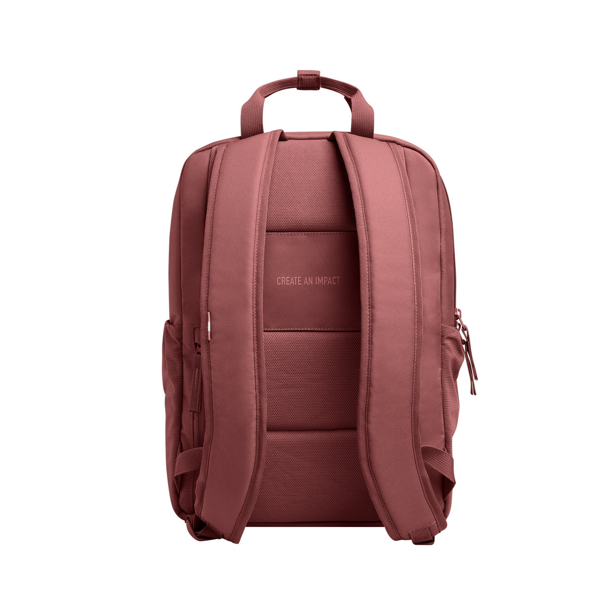 DAYPACK LOOP Rucksack in lionfish (dunkles Rosa mit Rotstich) in Rückansicht.