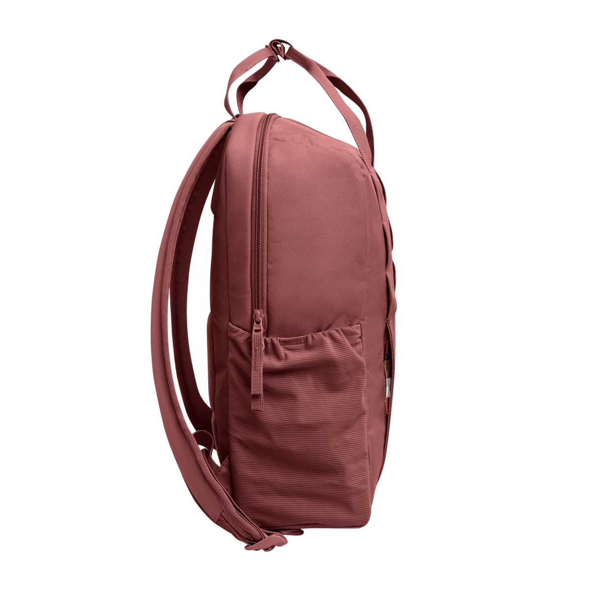 DAYPACK LOOP Rucksack in lionfish (dunkles Rosa mit Rotstich) in Seitenansicht.