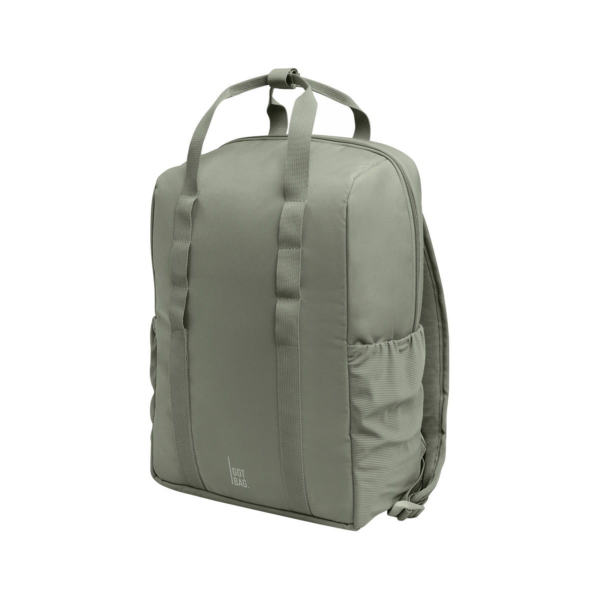DAYPACK LOOP Rucksack in bass (Salbeigrün) in diagonaler Ansicht.