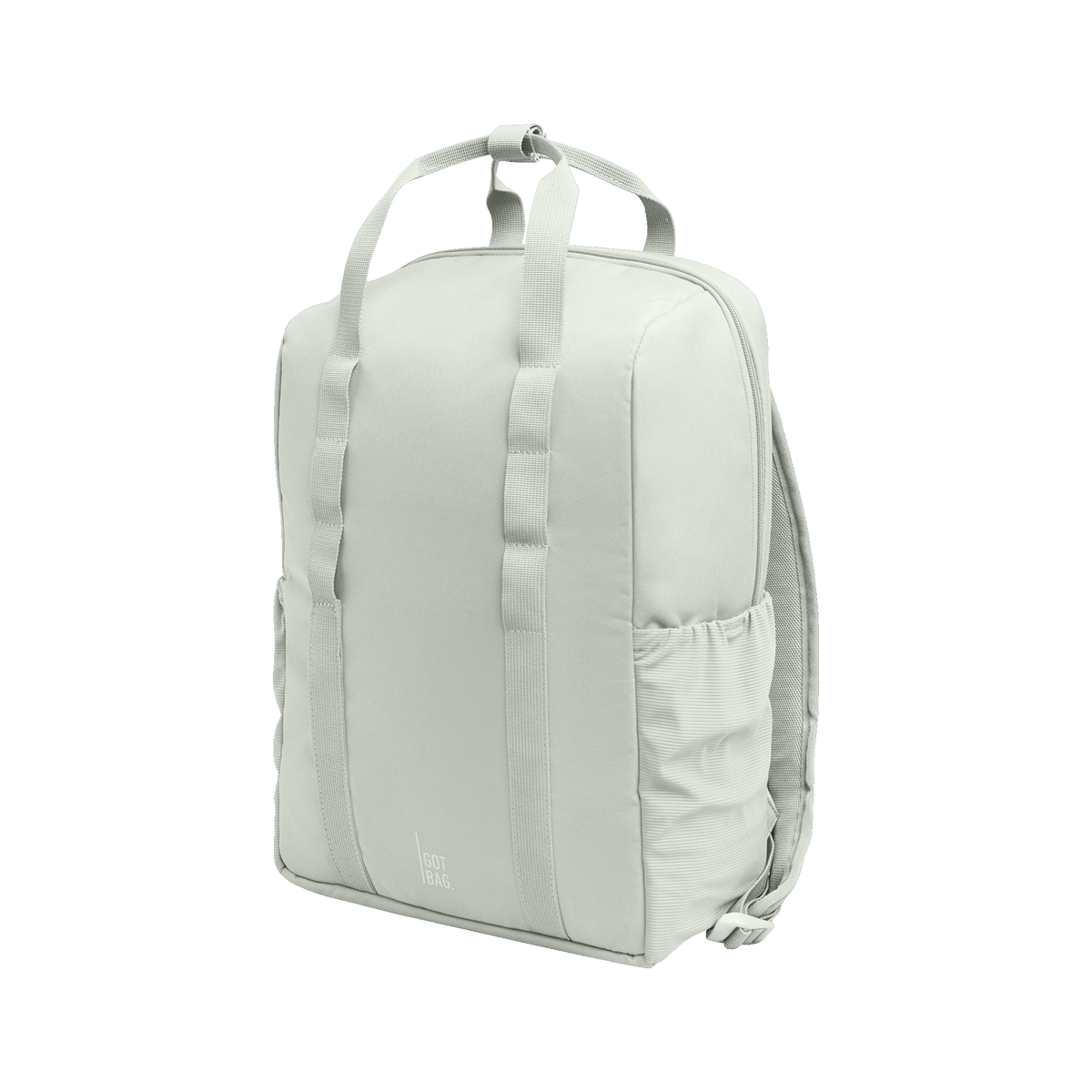 DAYPACK LOOP Rucksack in eel (sehr helles Grün/Mint) als Studioaufnahme in diagonaler Ansicht.